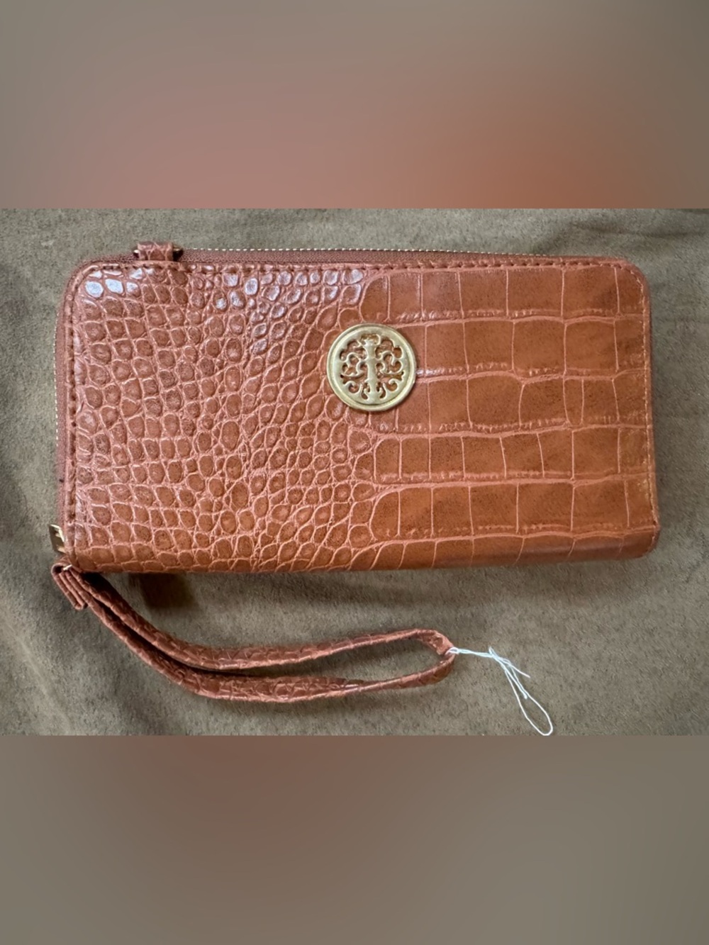 Leather Wristlet Clutch in Rust with Gold Accent